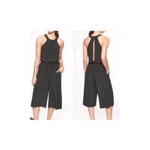 Athleta Mercer Black Romper Jumpsuit Wide Leg Quick‎ Drying Pockets Size 16